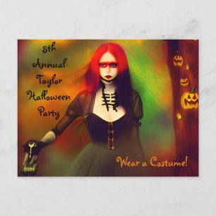 Enge Gotische Meisje in de Bossen Halloween Party Briefkaart