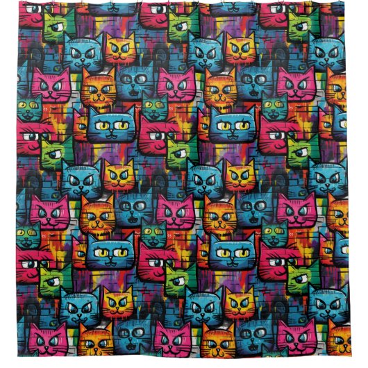 Enge Graffiti Katten Patroon Douche Gordijn (Voorkant)