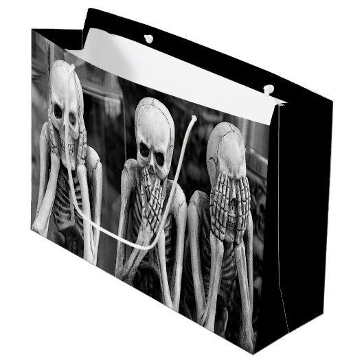 Enge Grappige Skeletten Halloween Gift Bag Groot Cadeauzakje (Voorkant Gekanteld)