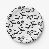 Enge grappige zwarte schedel en vleermuizen papieren bordje (Voorkant)