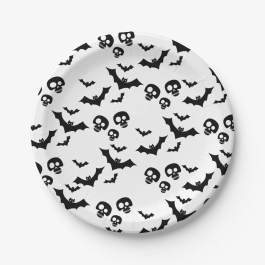 Enge grappige zwarte schedel en vleermuizen papieren bordje (Voorkant)