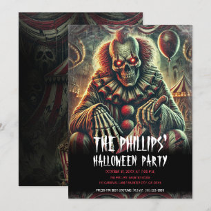 Enge griezelige kermisclown Halloween-feest Kaart