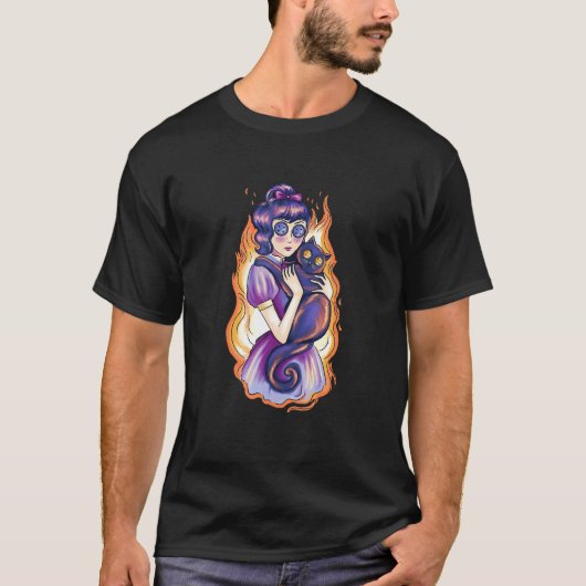 Enge griezelige meid met kat t-shirt (Voorkant)