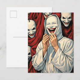 Enge grijnzende gemaskerde sektefiguren Horror Pop Briefkaart