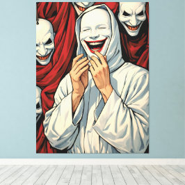 Enge grijnzende gemaskerde sektefiguren Horror Pop Canvas Afdruk