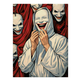 Enge grijnzende gemaskerde sektefiguren Horror Pop Perfect Poster