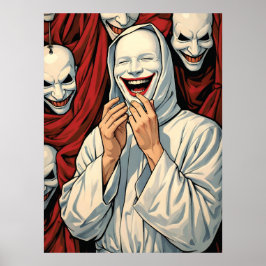 Enge grijnzende gemaskerde sektefiguren Horror Pop Poster