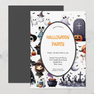 ENGE GRIJZE EN ORANJE HALLOWEEN FEESTUITNODIGING KAART