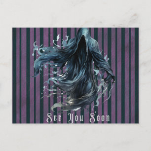 Enge Grim Reaper Paarse en zwarte Halloween Feestdagenkaart