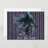 Enge Grim Reaper Paarse en zwarte Halloween Feestdagenkaart (Voorkant / Achterkant)