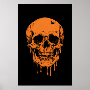Enge Grinning Skull met een spin kruipen op de top Poster