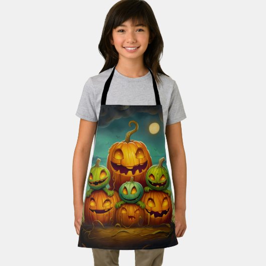 Enge groene pompoen monsters Halloween Schort (Insitu)