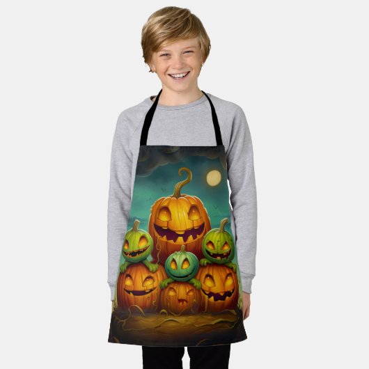 Enge groene pompoen monsters Halloween Schort (Gedragen)