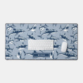Enge haaienpatroon Kinder naam | Blauw Bureaumat (Keyboard & Muis)
