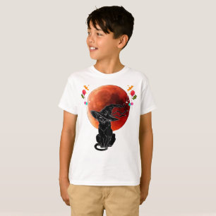 Enge Halloween 2025 Zwarte Kat Volle Maan T-shirt