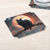 Enge Halloween Black Cat maanlicht, Kartonnen Onderzetters (Gekanteld)