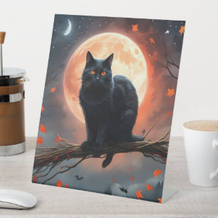 Enge Halloween Black Cat maanlicht, Reclamebord Met Voetstuk