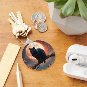 Enge Halloween Black Cat maanlicht, Sleutelhanger