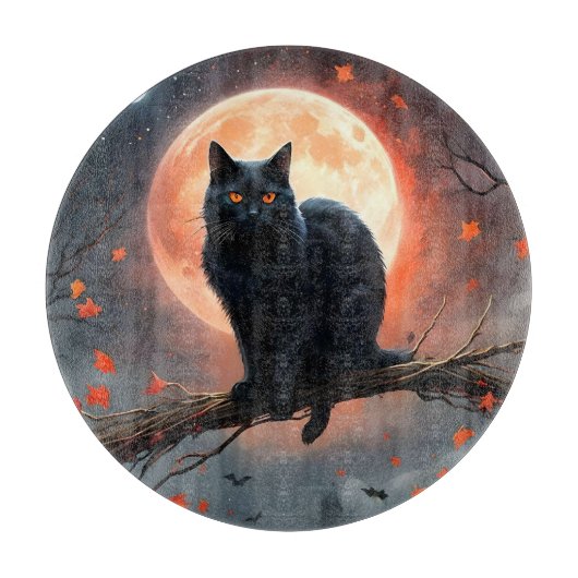 Enge Halloween Black Cat maanlicht, Snijplank (Voorkant)