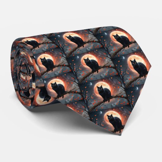 Enge Halloween Black Cat maanlicht, Stropdas (Opgerold)