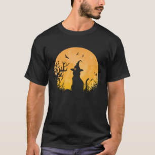 Enge Halloween Black Cat Witch Pet Full Moon Vint T-shirt