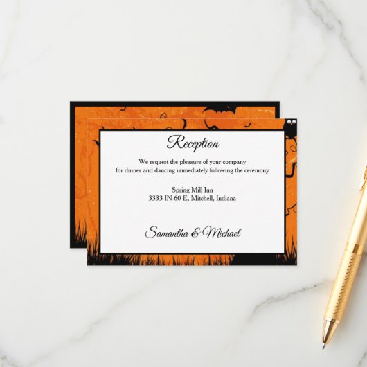 Enge Halloween Boom Bruiloft Receptie Informatiekaartje (Voorkant / Achterkant in situ)