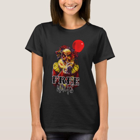 Enge Halloween Clown GRATIS HUGS Kostuum Party T-shirt (Voorkant)