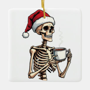 Enge Halloween Drinkende Koffie Kerstman Keramisch Ornament