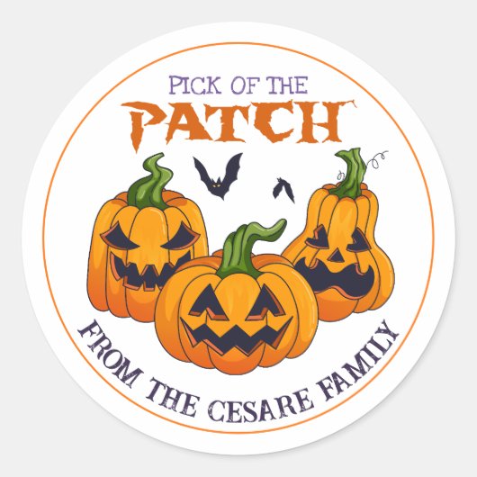 Enge Halloween Familie Pompoen Patch JackoLantern Ronde Sticker (Voorkant)