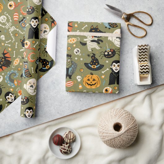 Enge Halloween Groen Cadeaupapier (Crafts)