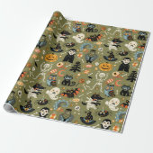 Enge Halloween Groen Cadeaupapier (Uitgerold)
