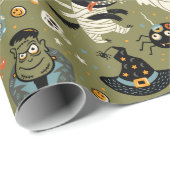 Enge Halloween Groen Cadeaupapier (Rol Hoek)