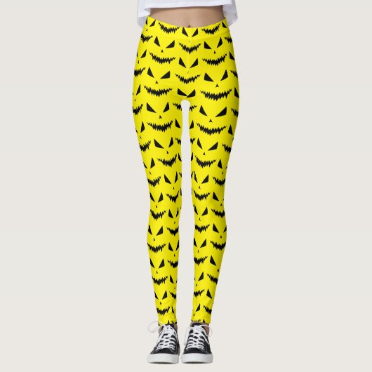 Enge Halloween Jack OLantern zwart gezicht geel Leggings (Voorkant)