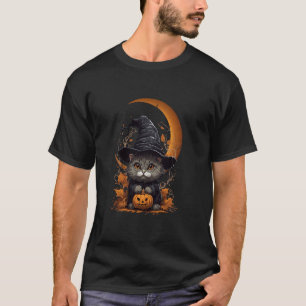 Enge Halloween Kat Cute Zwarte Kat Heksenhoed En M T-shirt