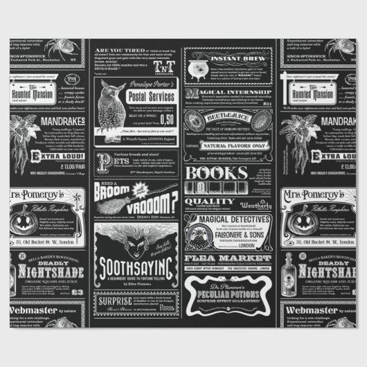 enge halloween krant antiek zwart cadeaupapier (Vlak)
