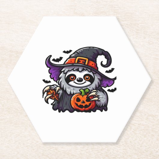 Enge Halloween Luiaard Heks Pet Kostuum Spooky Zee Kartonnen Onderzetters (Voorkant)