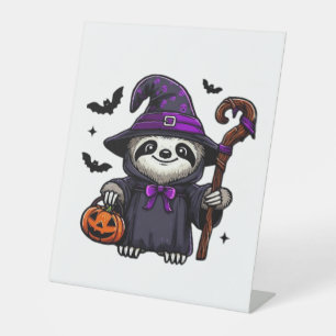 Enge Halloween Luiaard Heks Pet Kostuum Spooky Zee Reclamebord Met Voetstuk