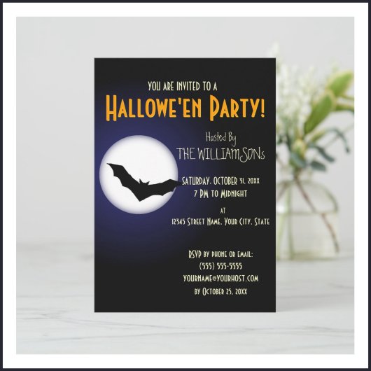 Enge Halloween maan en vleermuis Kaart