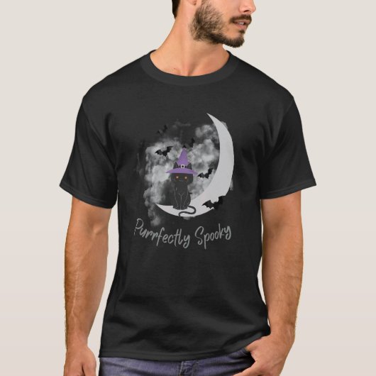 Enge Halloween Maan Zwarte Kat T-shirt (Voorkant)