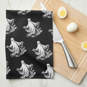 Enge Halloween met zwarte en witte geesten Theedoek