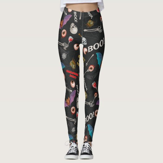 Enge Halloween Moderne Iconen Schedel Bat Oogballe Leggings (Voorkant)