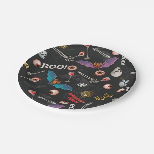 Enge Halloween Moderne Iconen Schedel Bat Oogballe Papieren Bordje (Gekanteld)