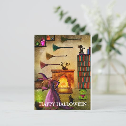 Enge Halloween nacht met heks Briefkaart (Staand voorkant)