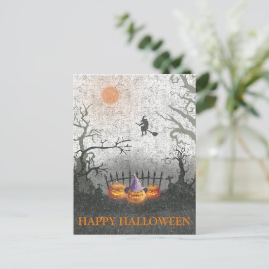 Enge Halloween nacht met heks pompoen Briefkaart (Staand voorkant)