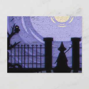 Enge Halloween Nacht met Raven Heks Ansichtkaart Briefkaart