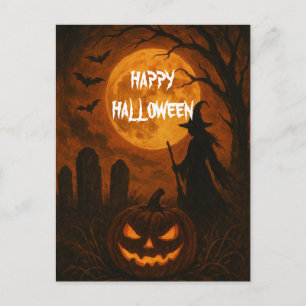 Enge Halloween Pompoen Heks Angstige Nacht Briefkaart