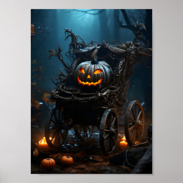 Enge Halloween pompoen in de kruiwagen Poster