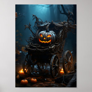 Enge Halloween pompoen in de kruiwagen Poster