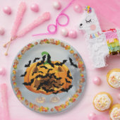 Enge Halloween pompoen met vleermuizen Papieren Bordje (Feest)