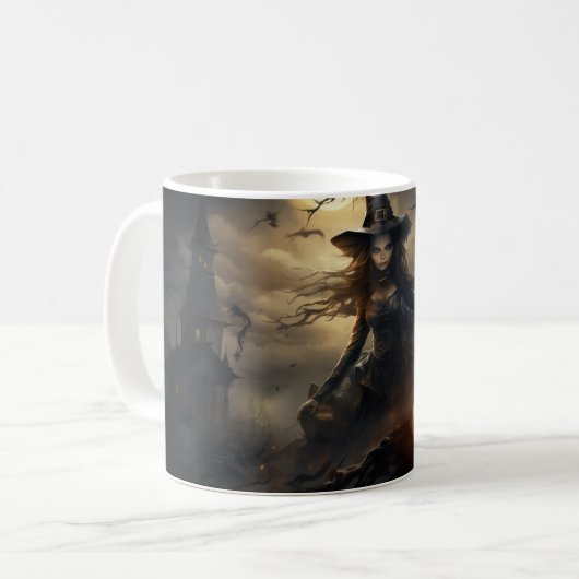 Enge Halloween pompoenen, zwarte katten en heksen Koffiemok (Voorkant links)